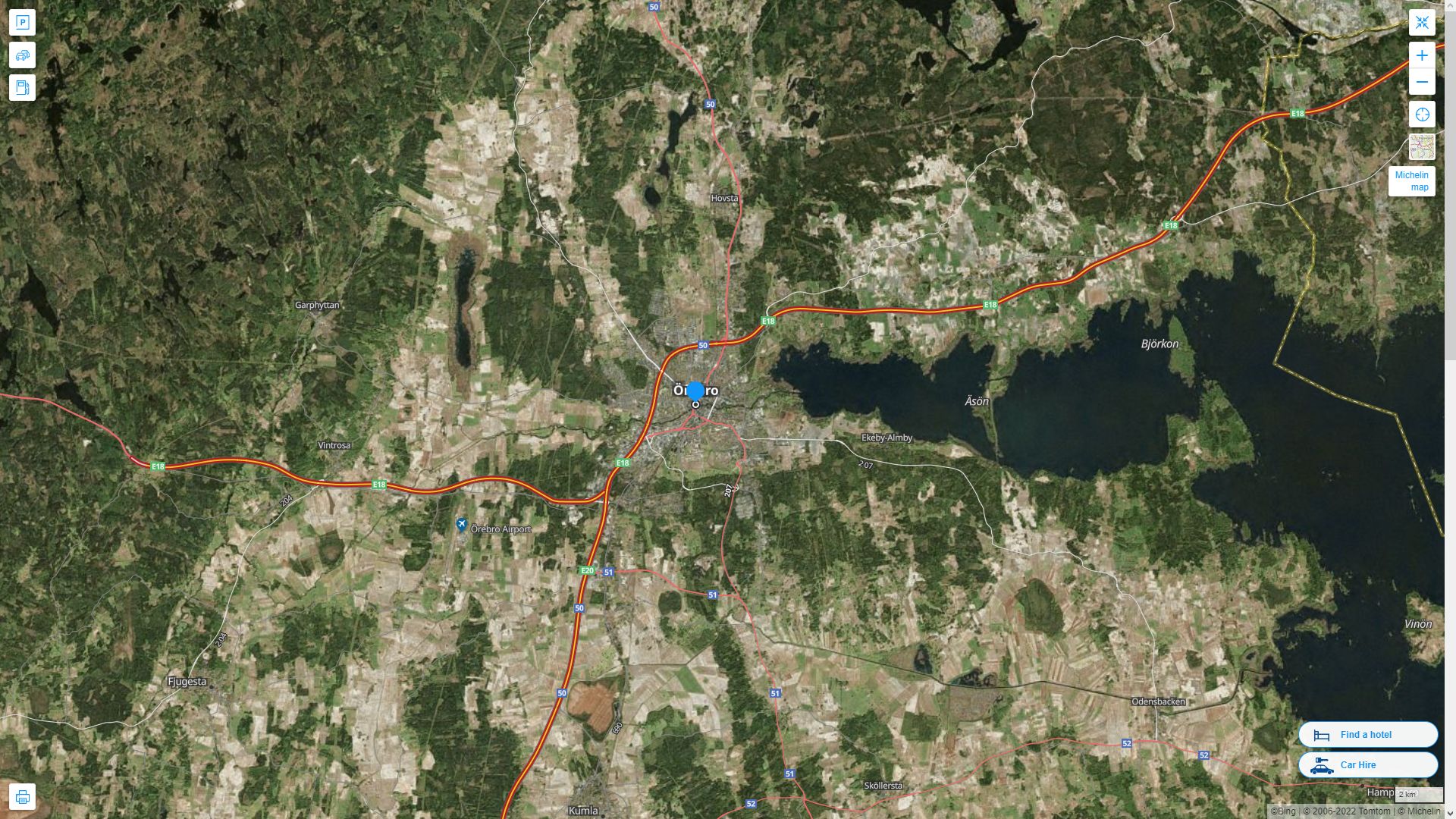 Orebro Suede Autoroute et carte routiere avec vue satellite